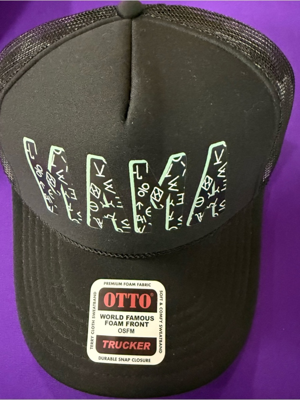 Black Trucker Hat with Aqua Graphic Mama